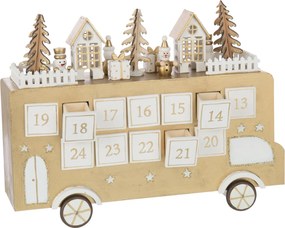 Adventný kalendár autobus preglejka zlatobiely J-line – 31*9*24 cm