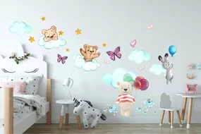 Nadčasová detska nálepka na stenu s medvedíkom a zajačikmi 100 x 200 cm