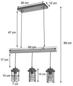 Závesné svietidlo H83 industrial, klietka 3 74208 - kov / drevo - Čierna