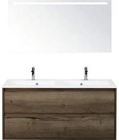 Kúpeľňová zostava Sanox Porto mramor zrkadlo 120 cm 2 zásuvky tabacco s LED