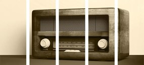 5-dielny obraz staré rádio v sépiovom prevedení