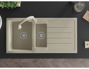 Mexen Andres, 1,5-komorový granitový drez 1000x500x200 mm a drezová batéria Elia, béžová, 6515-69-670101-69
