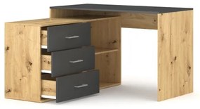 Písací stôl s zásuvkami a univerzálnym rohom P/L JULES dub artisan/antracit