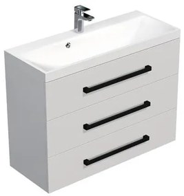 Kúpeľňová skrinka s čiernou úchytkou a umývadlom SAT Cube Way 100x76,5x40 cm biela lesk lesk/mat CUBE2C1003BL, 1 ks