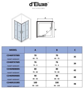 D‘Eluxe - SPRCHOVÉ KÚTY - Sprchový kút CORNER CO4R 70-100xcm sprchový kút štvorcový číre 6 matná sivá univerzálna - ľavá/pravá 90 185 90x90x185 48