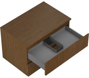 Mexen Rivel, kúpeľňová skrinka pod umývadlo 70 cm s hornou doskou, 2 zásuvky, drážkovaná, orech, 91A20-07047-2-BFFC86