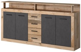 Komoda Luna 190 cm dub Matera světlý/šedá
