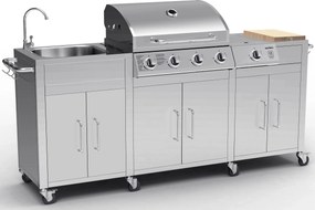 Nerezová záhradná BBQ kuchyňa s umývadlom BestBerg BBBQ-29SS / 5 horákov / 17,2 kW / strieborná