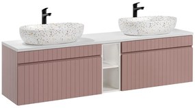 Závesná skrinka pod umývadlo Iconic Lili s doskou a umývadlami 180 cm ružová/biela