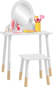 AIYAPLAY Dievčenský toaletný stolík so stoličkou - Detský make-up stolík pre dievčatá 3+ rokov s bezpečným zrkadlom, jednoduchý biely dizajn | Aosom