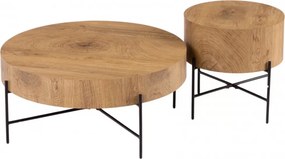 Sada okrúhlych konferenčných stolíkov Liviano 80 a 45 cm - prírodný dub / čierny