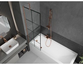 Mexen Next, 1-krídlová vaňová zástena 60 x 150 cm, 6mm číre sklo - čierny vzor, medená matná, 895-060-000-00-70-77