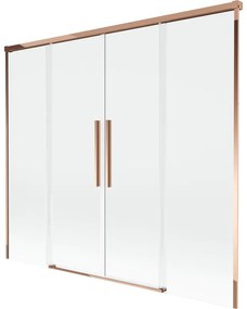 Mexen Rox, 2-krídlová posuvná vaňová zástena 180 x 150 cm, 8mm číre sklo, ružové zlato profil, 8C9-180-002-60-00