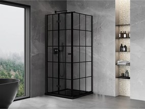 Mexen Mist-F T, 1-krídlový skladací sprchový kút ľavý 85 x 85 cm, čierna mriežka, čierna - 8A6T-085-085-70-77-L
