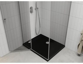 Mexen Roma, sprchový kút s krídlovými dverami 100 (dvere) x 90 (stena) cm, 6mm číre sklo, chrómový profil + slim sprchová vanička čierna + chrómový sifón, 854-100-090-01-00-4070