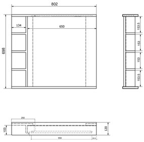 Aqualine Aqualine, KORIN STRIP zrkadlo s LED osvetlením a poličkami 80x70x12cm, KO350S