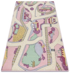 Detský koberec REBEL ROADS Playtime 63 Mesto protišmykový - ružový / béžový