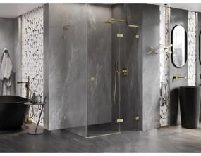 Mexen Lunar, L výklopný sprchový kút pravý 100 x 80 cm, 8mm číre sklo, zlatý kartáčovaný - 834L-100-080-55-00-P