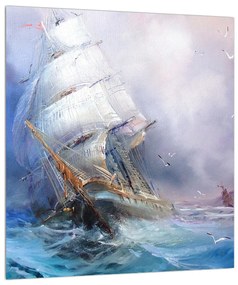 Obraz lode na rozbúrenom mori (30x30 cm)