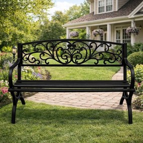 Lean Záhradná kovová lavička – čierna