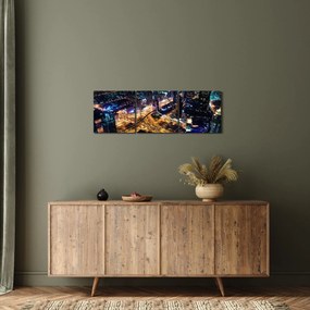 Obraz nočného mesta (s hodinami) (90x30 cm)
