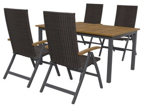 Livarno home Hliníkový záhradný stôl Valencia, hnedý/čierny + Skladacie kreslo Valencia, hnedé, 4 kusy (800008286)