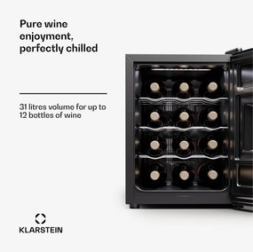 Klarstein Silent Vino 12 Uno, chladnička na víno, 31 l / 12 fliaš, 5-18 °C, dotykové