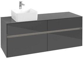 VILLEROY &amp; BOCH Collaro závesná skrinka pod umývadlo na dosku (umývadlo vľavo), 4 zásuvky, s LED osvetlením, 1400 x 500 x 548 mm, Glossy Grey, C046B0FP