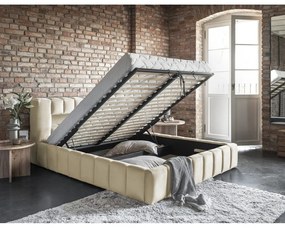 Béžová čalúnená dvojlôžková posteľ s úložným priestorom s roštom 160x200 cm Lamica – ELTAP