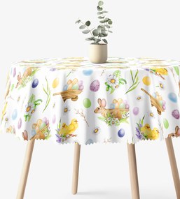 Goldea veľkonočný okrúhly teflónový obrus - symboly veľkej noci Ø 150 cm