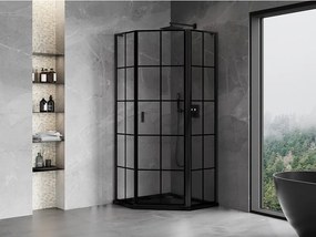 Mexen Mist L, päťuholníkový sprchový kút s krídlovými dverami, 80 x 80 cm, 8mm číre sklo, čierny profil, 8A8L-080-080-70-77-P