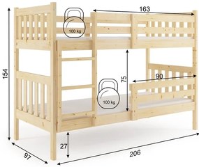 Poschodová posteľ s matracmi NATURAL 200x90 borovica