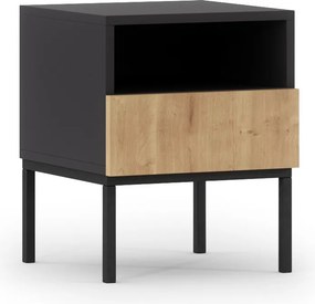 Nočný stolík Loyd (dub artisan + čierna matná). Akcia -9%. Vlastná spoľahlivá doprava až k Vám domov. 1051956
