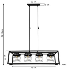Závesné svietidlo RASTI CAGE, 4x drôtené tienidlo v kovovom ráme, CH