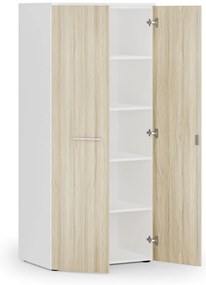 Kancelárska policová skriňa PRIMO WHITE s dverami, 800 x 500 x 1781 mm, biela/dub prírodná