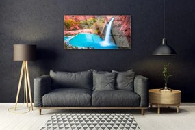 Obraz na skle Vodopád hory príroda 125x50 cm