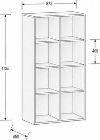 Regál FRAME, nižšie, 2 stĺpce, 1735 x 872 x 450 mm, orech