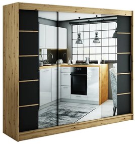 Skriňa Halifax V4 250 Dub Artisan/čierna/Zrkadlo