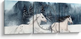 Obraz maľovaných koní (s hodinami) (90x30 cm)