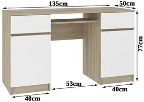 Písací stôl A5 135 cm dub sonoma/biely