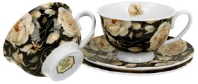 Porcelánová šálka na nohe s podšálkou Royal English Roses Black 250 ml sada 2ks