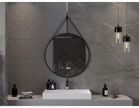 Mexen String, okrúhle kúpeľňové zrkadlo na pásiku 80 cm, farba rámu čierna matná, 9854-080-080-000-70