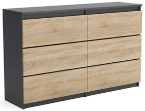Veľká komoda 6 zásuviek ARIE šírka 120cm Antracitová/Sonoma dubová