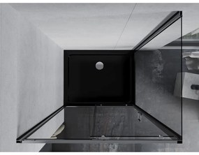 Mexen Apia, sprchový kút s posuvnými dverami 90 (dvere) x 80 (stena) cm, 6mm číre sklo, chrómový profil + čierna sprchová vanička s chrómovým sifónom, 840-090-080-01-00-4070