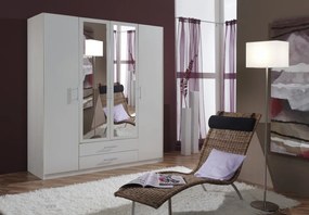 Šatníková skriňa so zrkadlami Cliff, 180 cm, biela