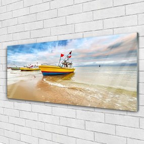 Obraz plexi Loďky pláž more krajina 125x50 cm