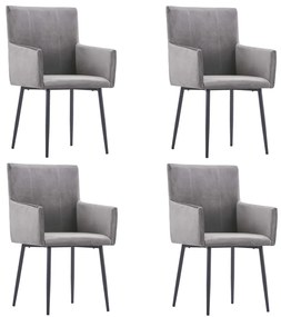 Jedálenské stoličky s opierkami 4 ks, sivé, zamat