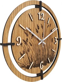 Drevené nástenné hodiny s motívom lúčnych tráv | LIANA: HDF - Javor 30 cm 4809-115521 HDF0705-ruky-silver
