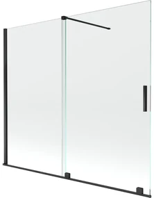 Mexen Velar, 2-krídlová posuvná vaňová zástena 180 x 150 cm, 8mm číre sklo, čierna matná, 896-180-000-01-70
