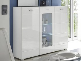 Vysoká komoda s presklením Enrique, biela lesk